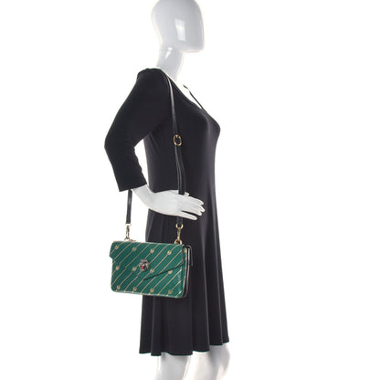Gucci Calfskin Diagonal GG Medium Thiara Double Envelope Shoulder Bag Emerald Green Black 2 of 9