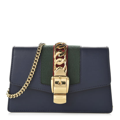 Gucci Calfskin Super Mini Sylvie Chain Shoulder Bag Blue 1 of 11