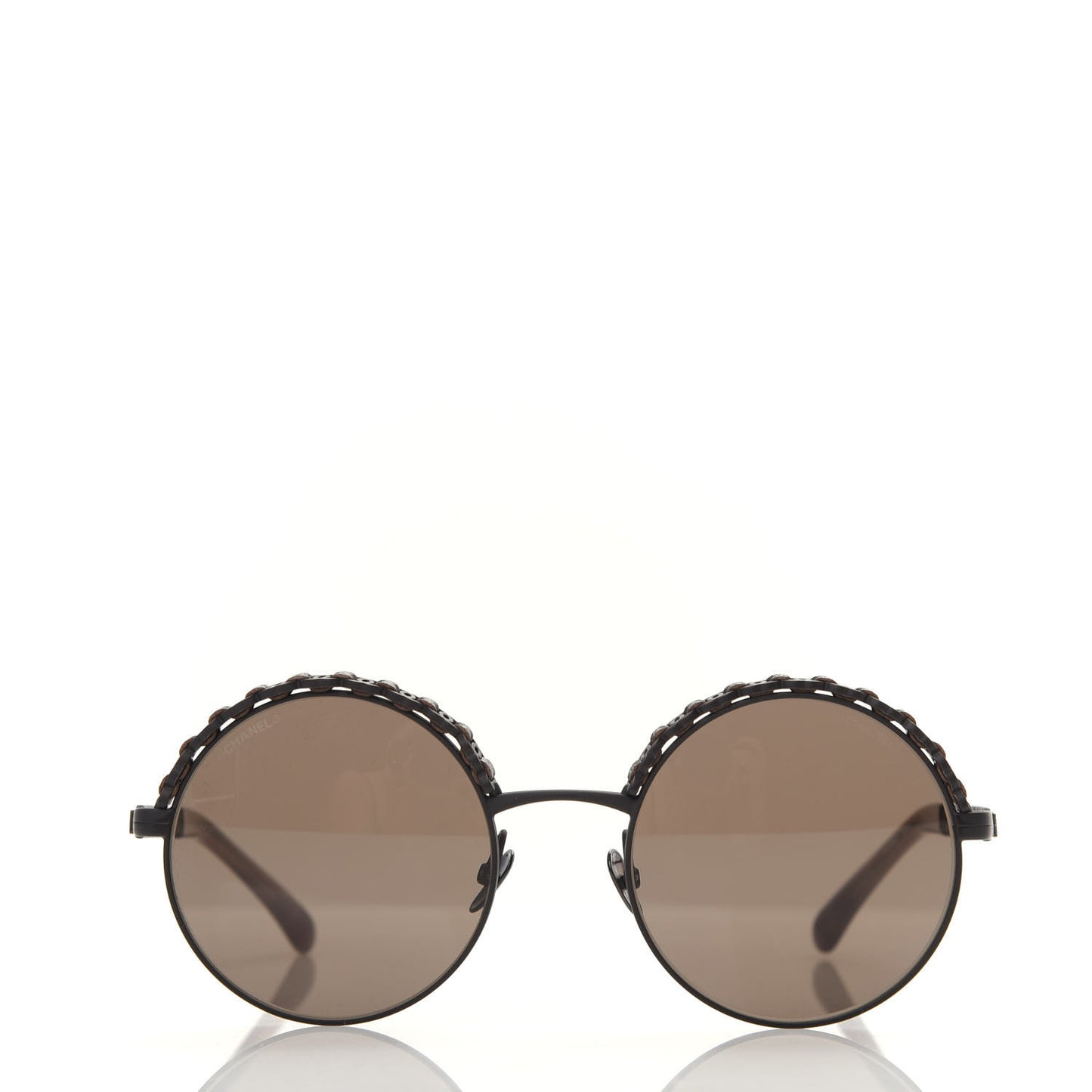 Metal Calfskin Round Chain Sunglasses 4265-Q Brown