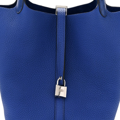 Hermes Taurillon Clemence Ostrich Touch Picotin Lock 22 Bleu Electrique 8 of 12