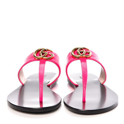 Gucci Calfskin GG Marmont Thong Sandals 38 Fuxia Fluo 2 of 11