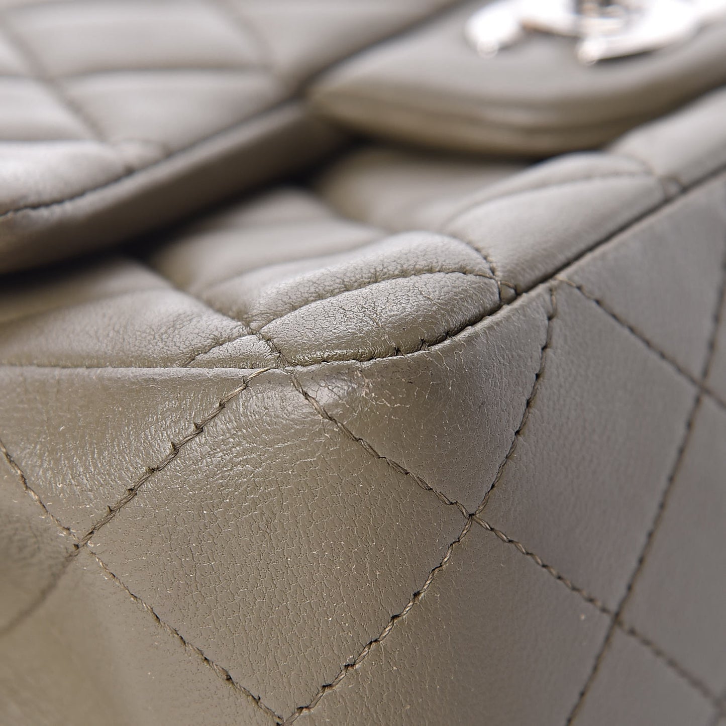 Lambskin Quilted Mini Rectangular Flap Khaki