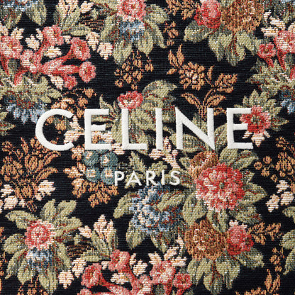 Celine Canvas Calfskin Jacquard Floral Small Vertical Cabas Black Tan 10 of 10