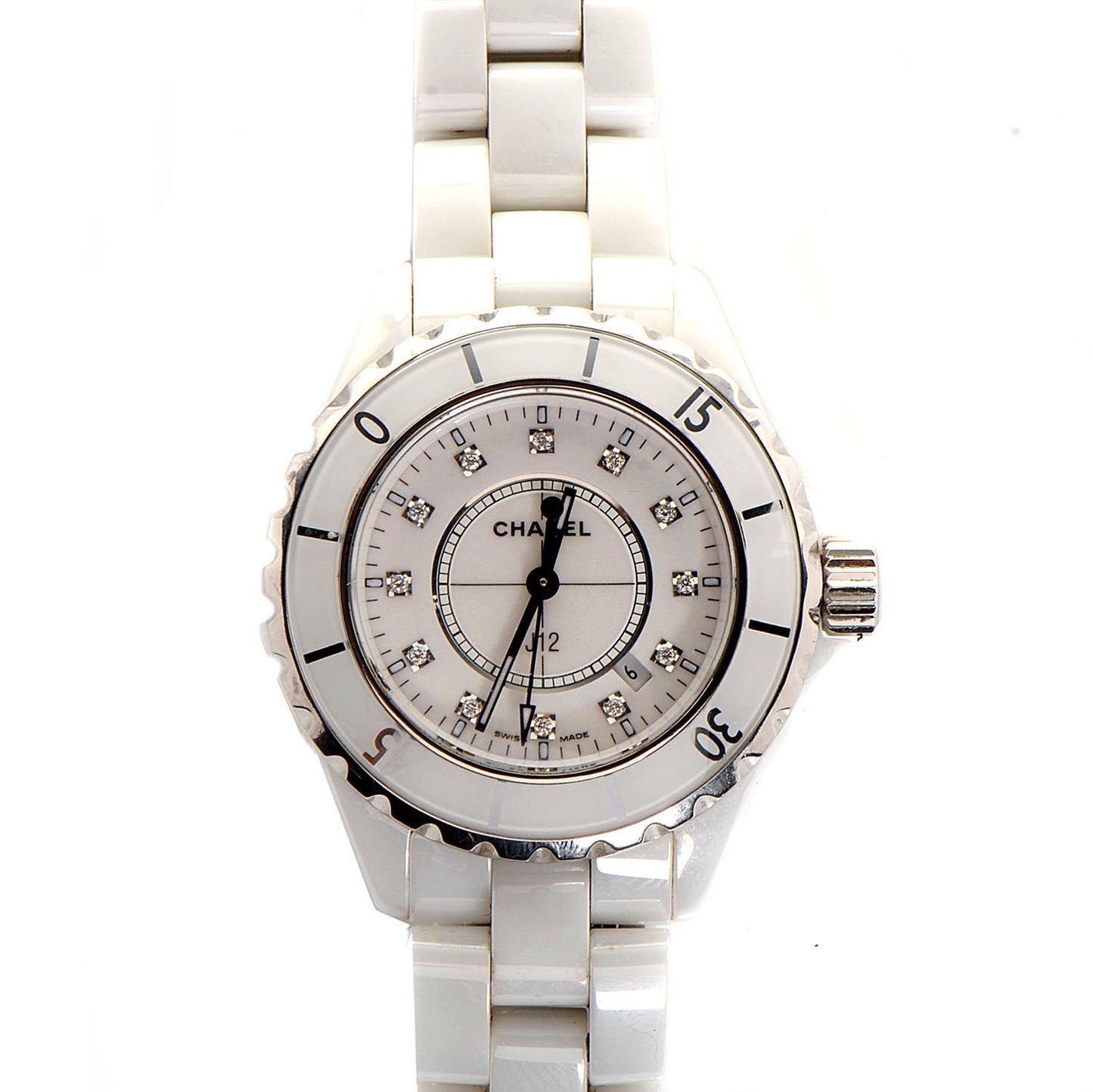Stainless Steel Ceramic Diamond 33mm J12 Quartz Watch White
