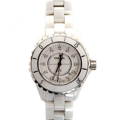 Chanel Stainless Steel Ceramic Diamond 33mm J12 Quartz Watch White 1 of 6