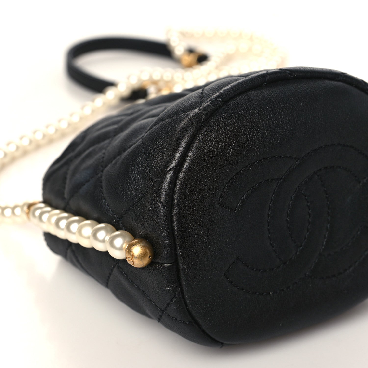 Chanel Calfskin Quilted Pearl Mini About Pearls Drawstring Bucket Bag Black 8 of 9