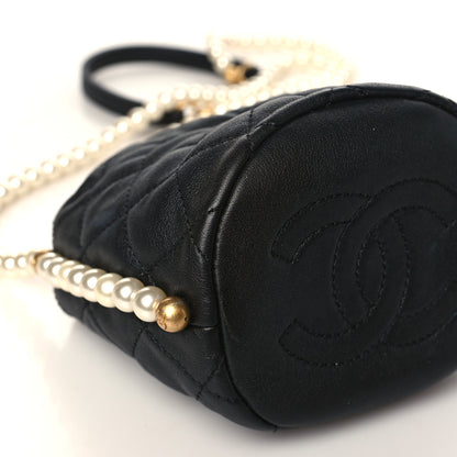 Chanel Calfskin Quilted Pearl Mini About Pearls Drawstring Bucket Bag Black 8 of 9