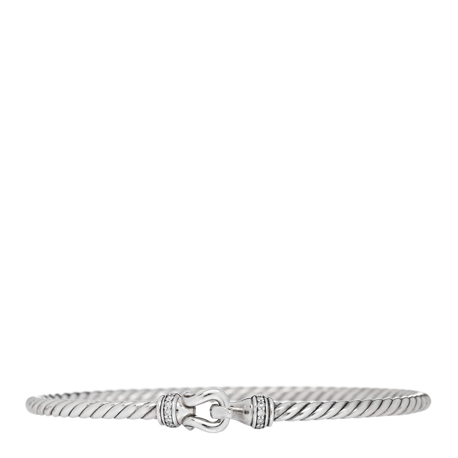 David Yurman Sterling Silver Diamond 3mm Cable Buckle Bracelet 1 of 3
