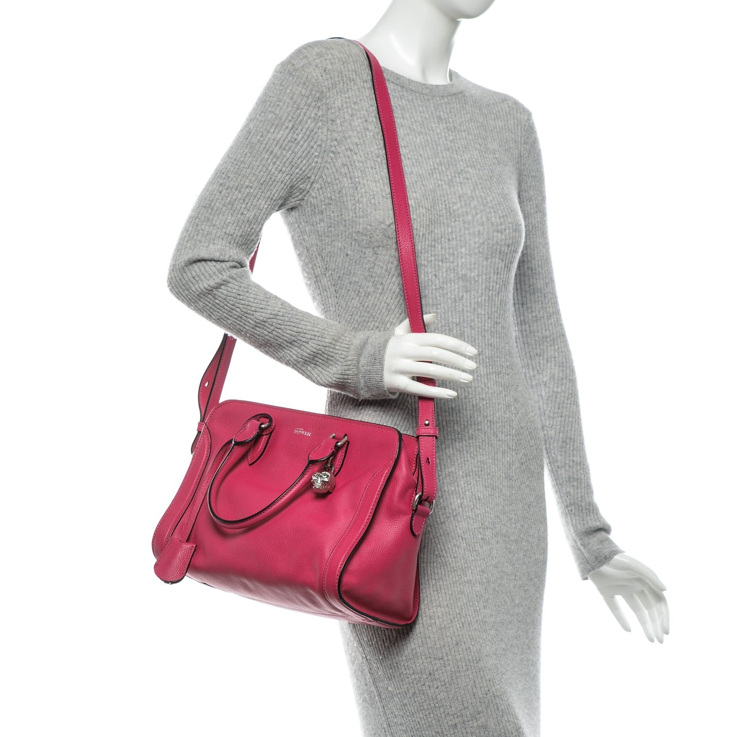 Alexander McQueen Pebbled Calfskin Small Skull Padlock Zip Around Tote Bouganville 2 of 9