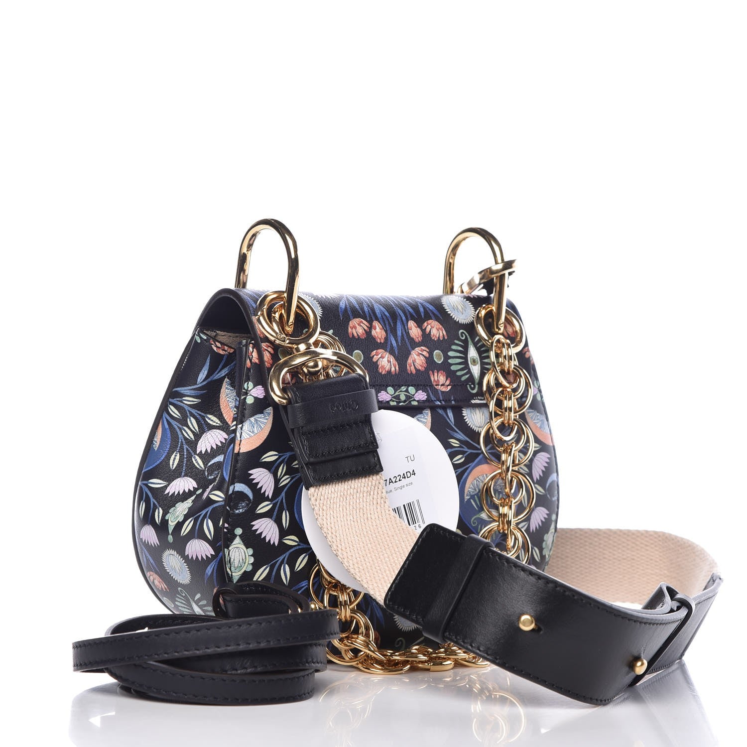 Chloe Calfskin Floral Print Drew Bi-Color Shoulder Bag Full Blue 3 of 8