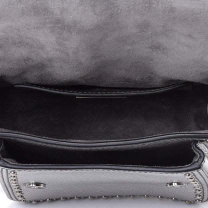 Miu Miu Goatskin Madras Soft Calfskin Crystal Embellished Dahlia Shoulder Bag Chrome 4 of 4