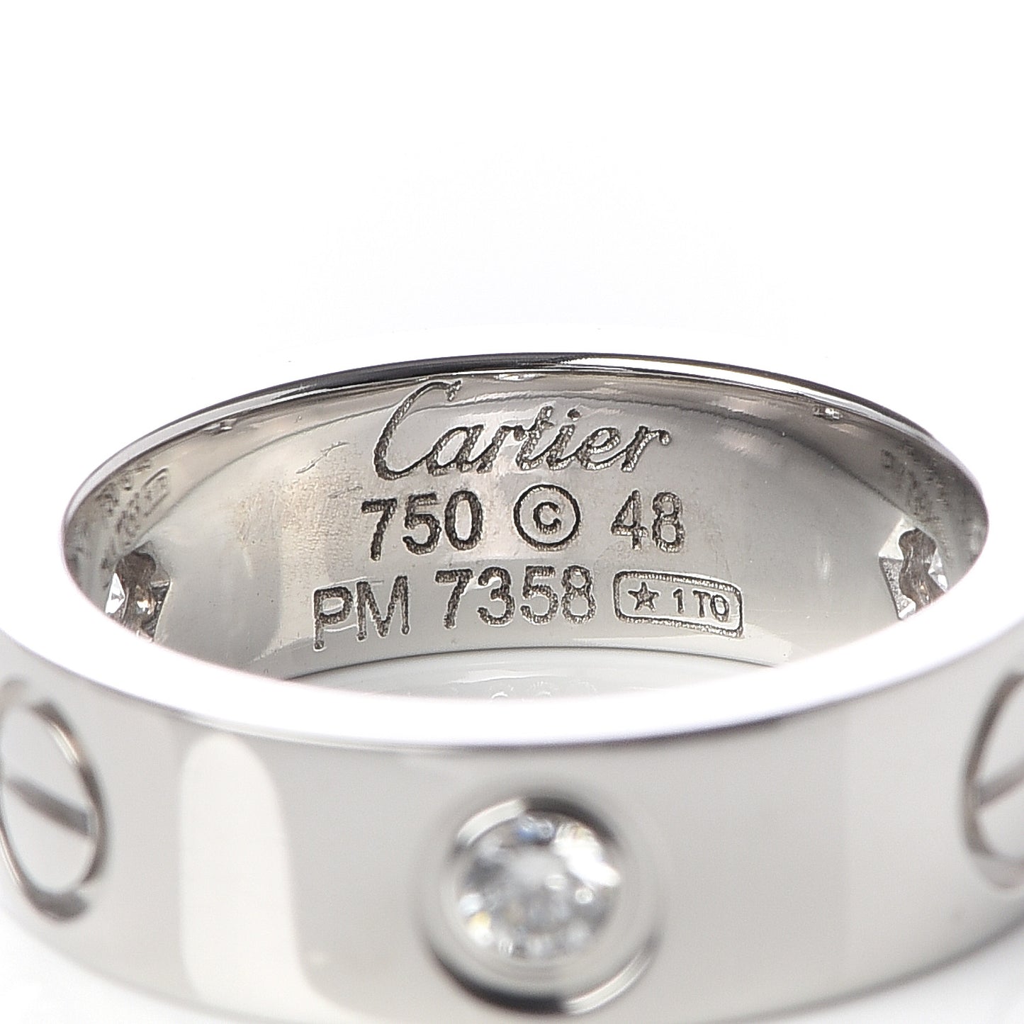 18K White Gold 3 Diamond 5.5mm LOVE Ring 48 4.5