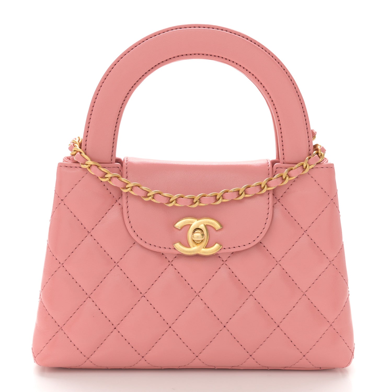 Chanel Shiny Aged Calfskin Quilted Nano Kelly Shopper Coral Pink 1 of 11