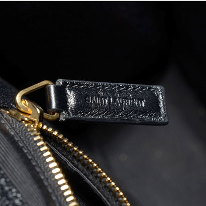 Saint Laurent Grain De Poudre Matelasse Chevron Large Monogram Satchel Black 9 of 9