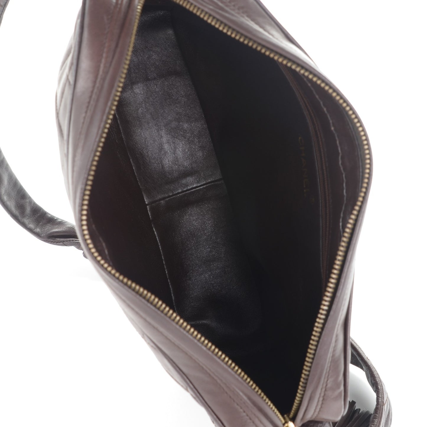 Lambskin Quilted Tassel Camera Case Brown