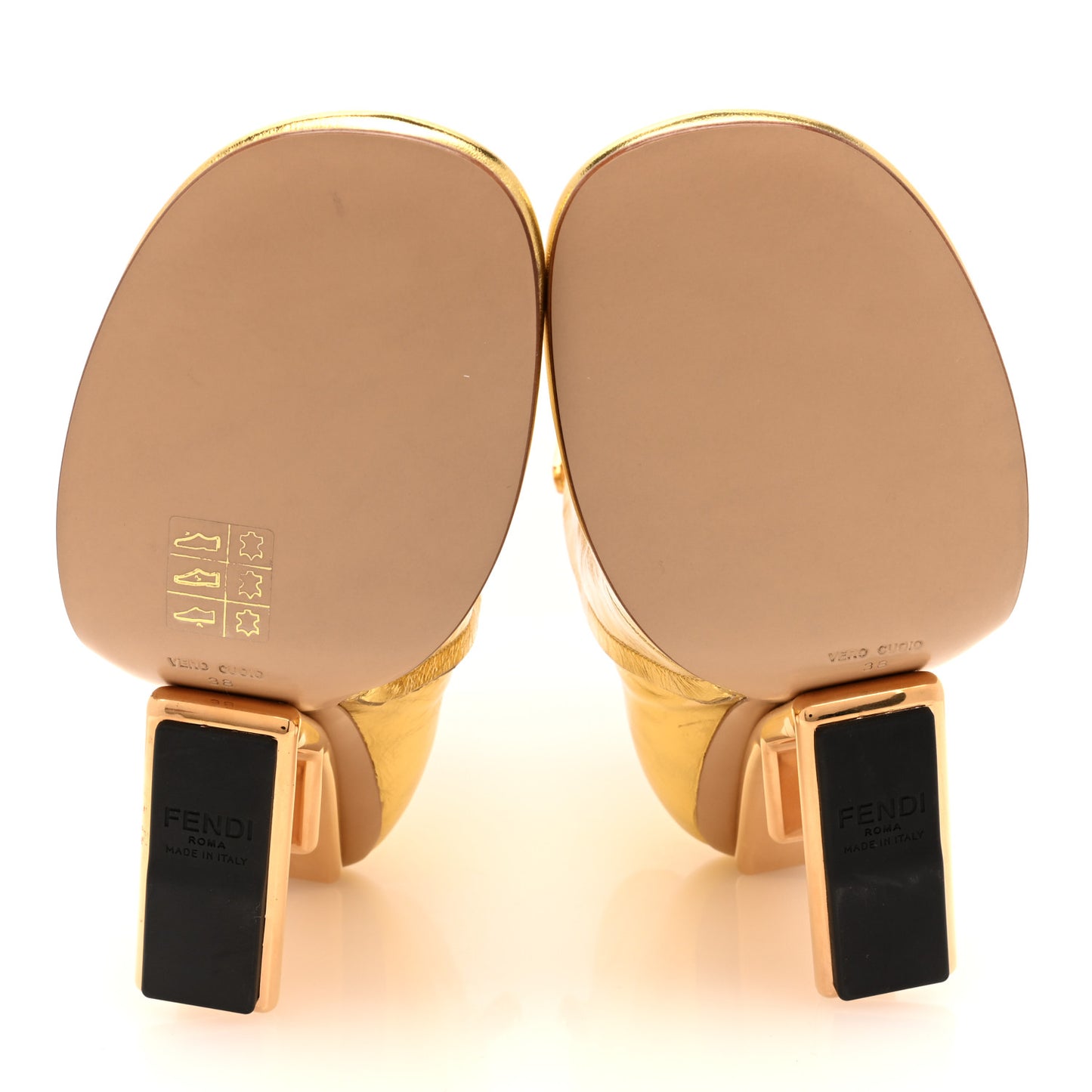 Laminated Craquele Nappa Fendi First 95mm Booties 38 Gold