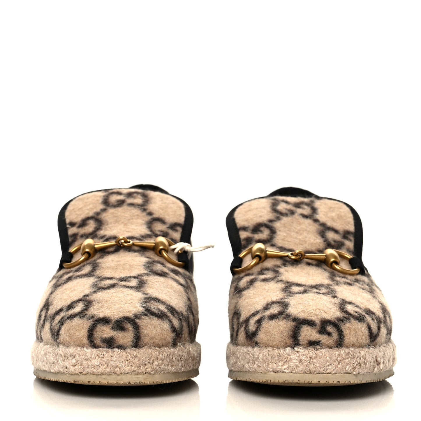 Covered Wool GG Monogram Womens Fria Horsebit Loafers 36 Beige Ebony Black Butterscotch