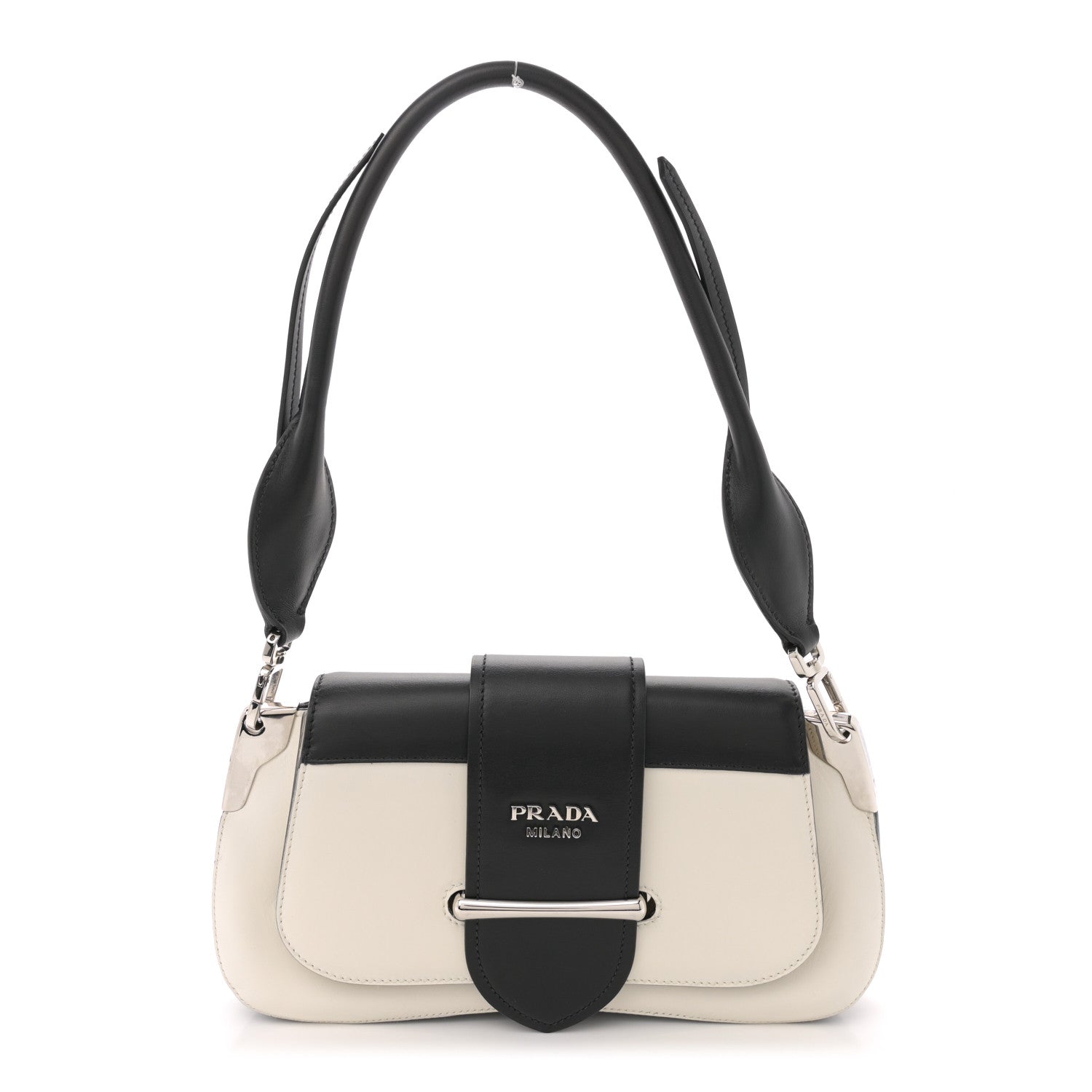 Prada City Calfskin Small Sidonie Shoulder Bag White Black 1 of 13