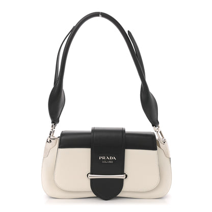 Prada City Calfskin Small Sidonie Shoulder Bag White Black 1 of 13