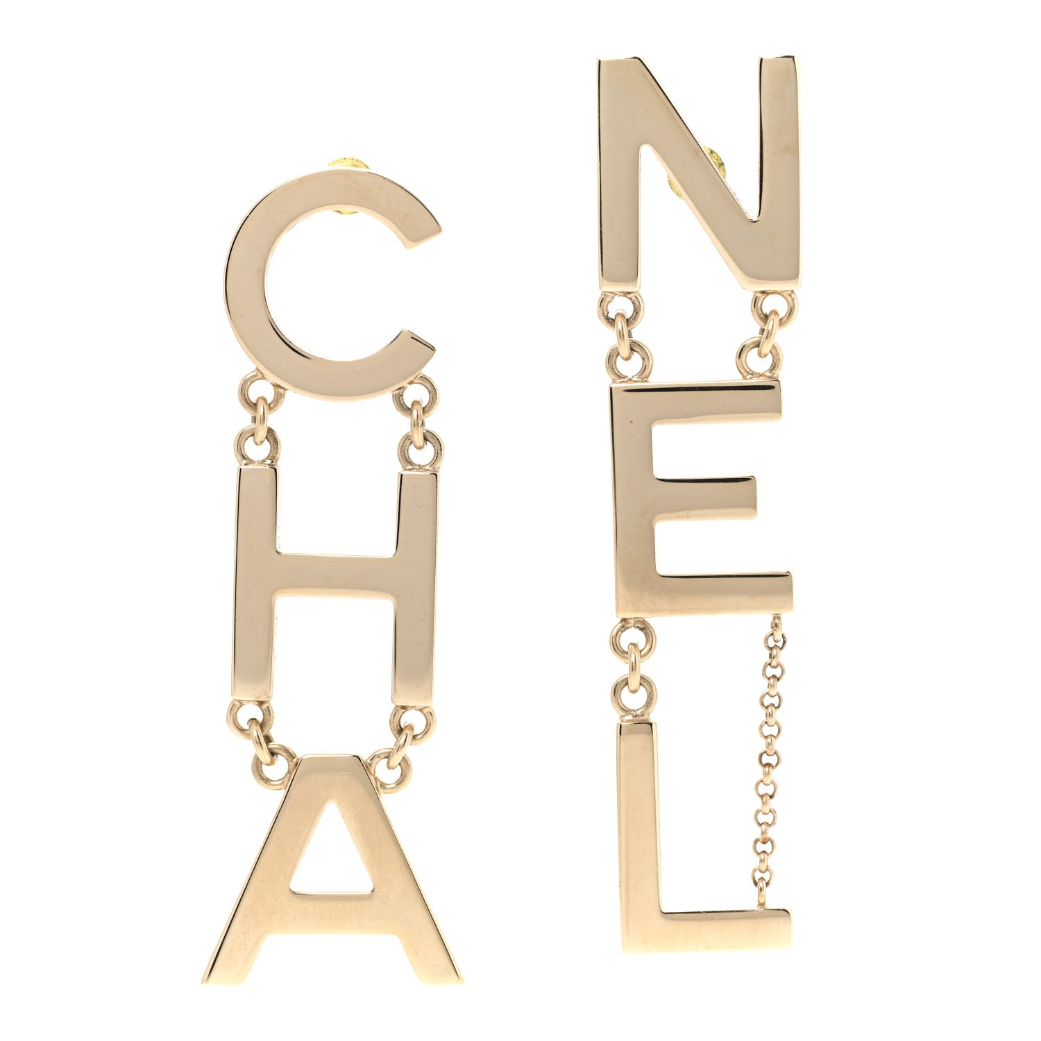 Chanel Metal Cha-Nel Logo Drop Earrings Gold 1 of 5