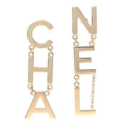 Chanel Metal Cha-Nel Logo Drop Earrings Gold 1 of 5