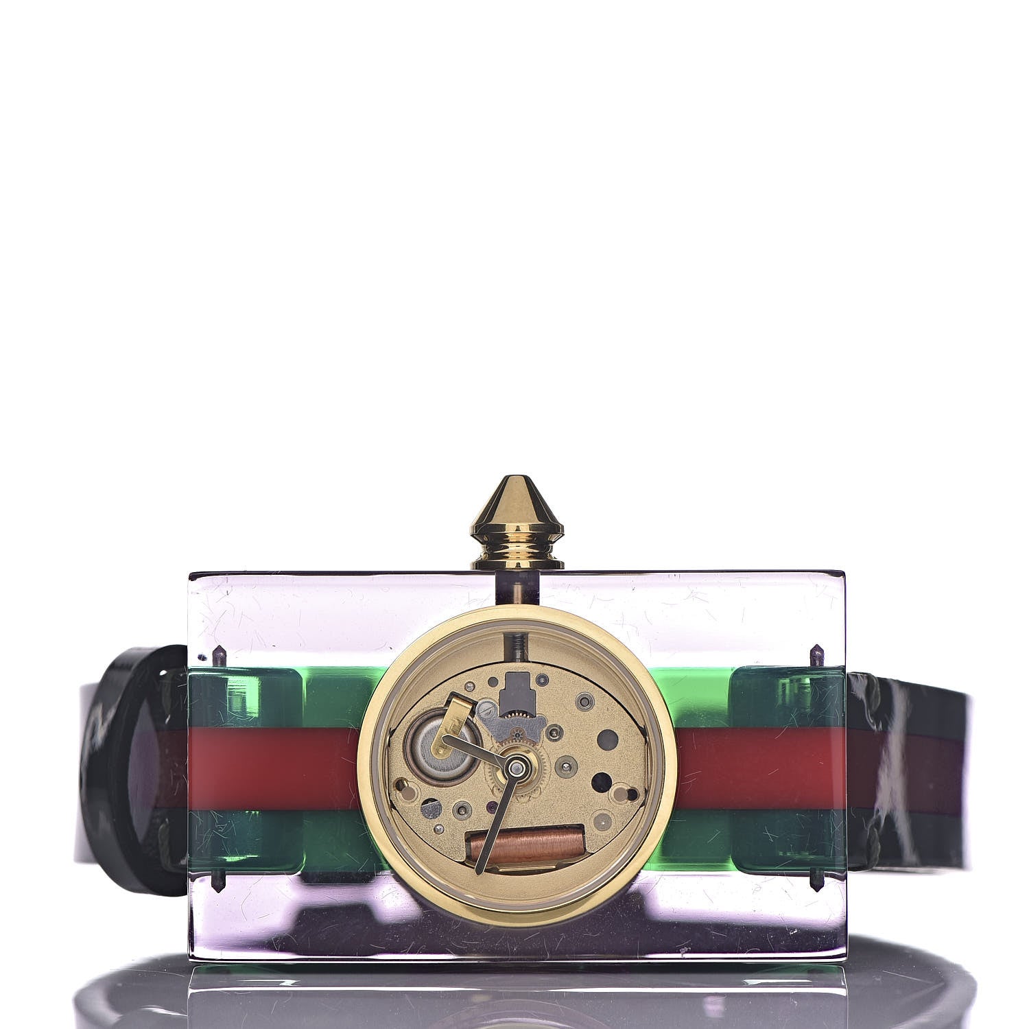 Gucci Stainless Steel Calfskin Plexiglass 24mm Skeleton Quartz Watch 3 of 8
