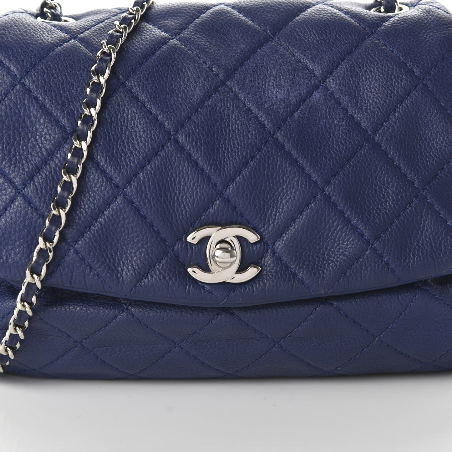 Calfskin Quilted CC Curvy Flap Blue