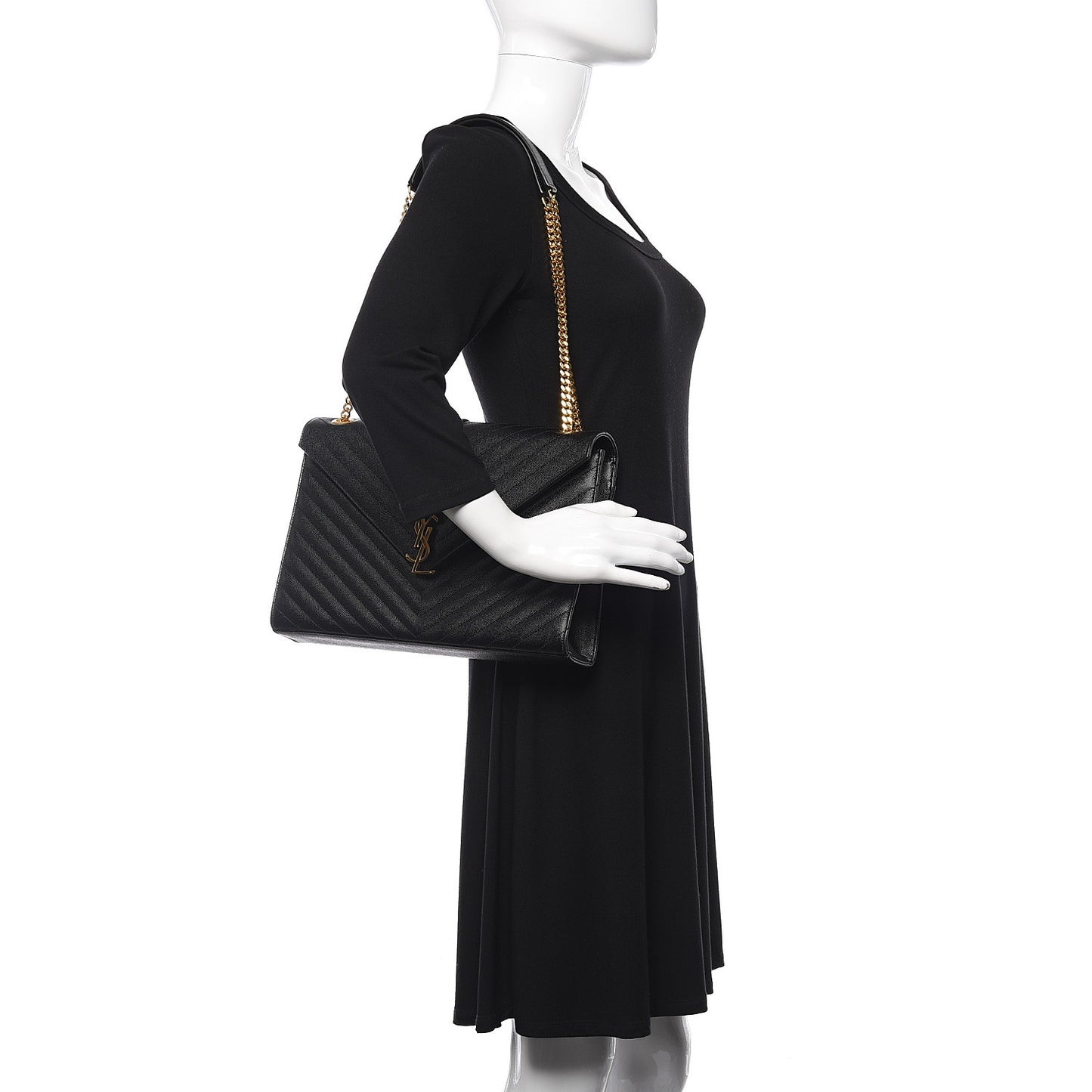 Grain De Poudre Matelasse Chevron Large Monogram Satchel Black