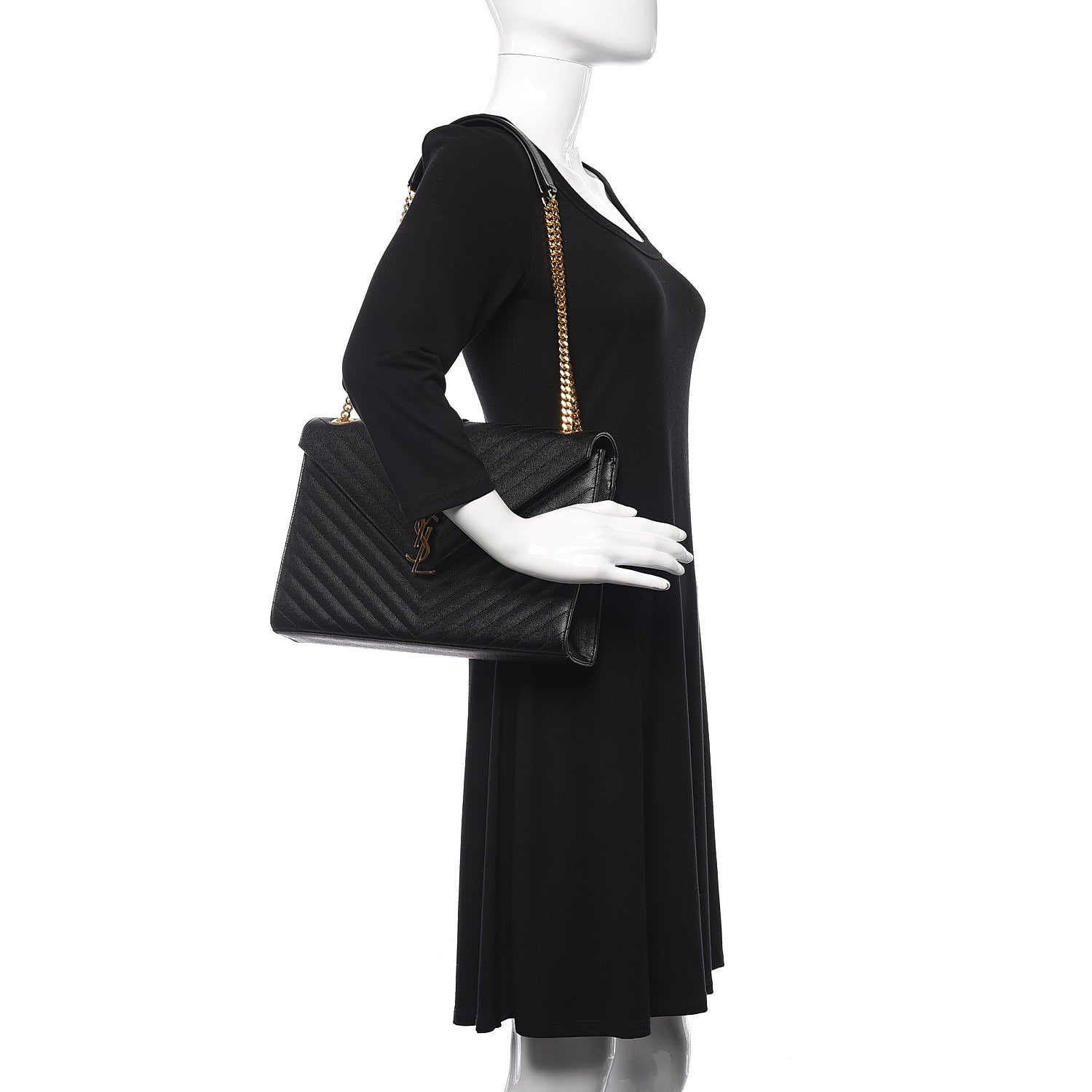 Saint Laurent Grain De Poudre Matelasse Chevron Large Monogram Satchel Black 2 of 11