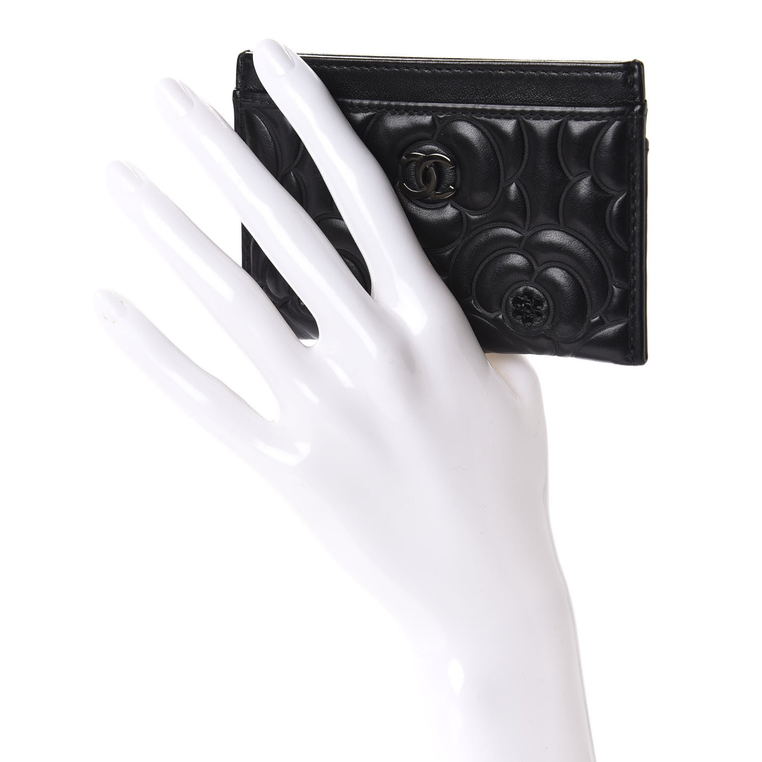 Chanel Lambskin Camellia Embossed Card Holder So Black 2 of 9