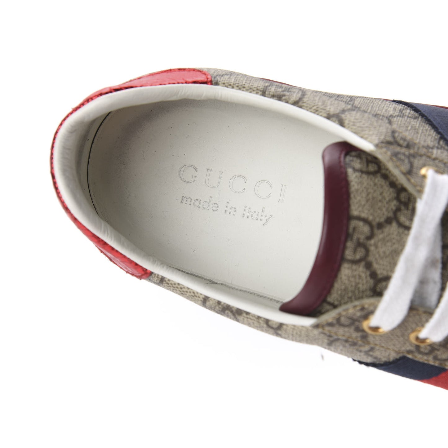 GG Supreme Monogram Ayers Mens New Ace Low-Top Sneaker 7 Beige Red