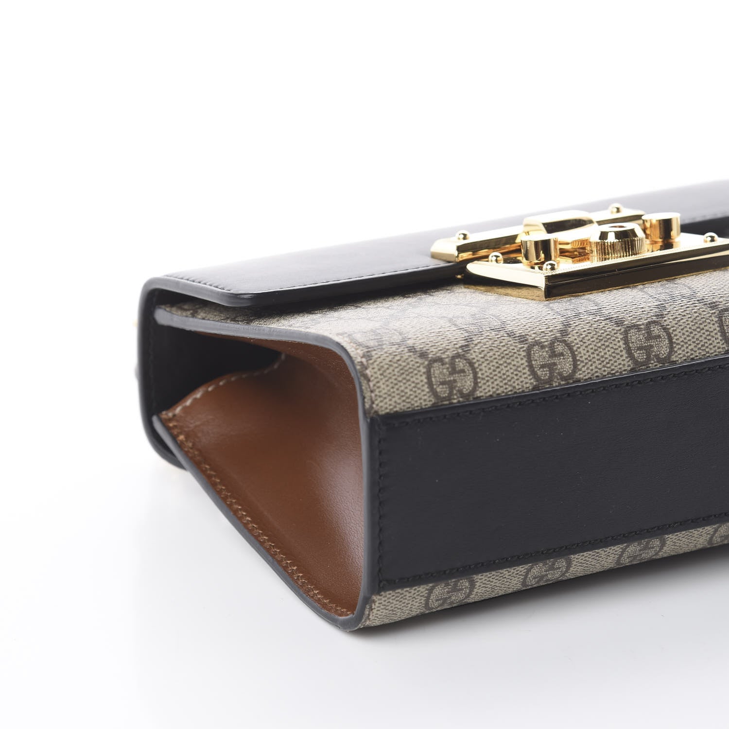 Gucci GG Supreme Monogram Calfskin Small Padlock Shoulder Bag Beige Black Cuir 5 of 7