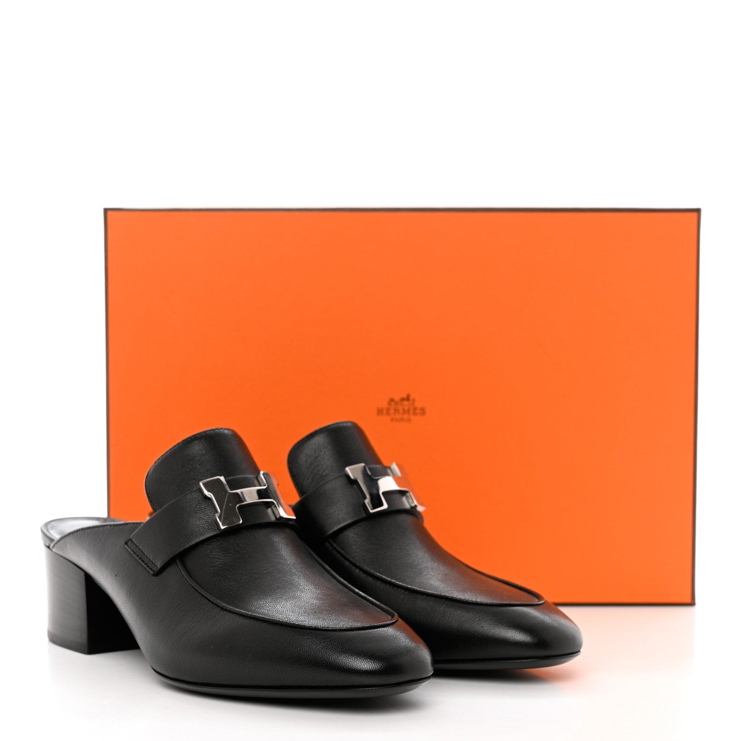 Hermes Goatskin Paradis Mules 37 Black 12 of 12