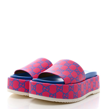 Gucci GG Supreme Joy Monogram Angelina Platform Slide Sandals 35.5 Fuxia Blue 3 of 9