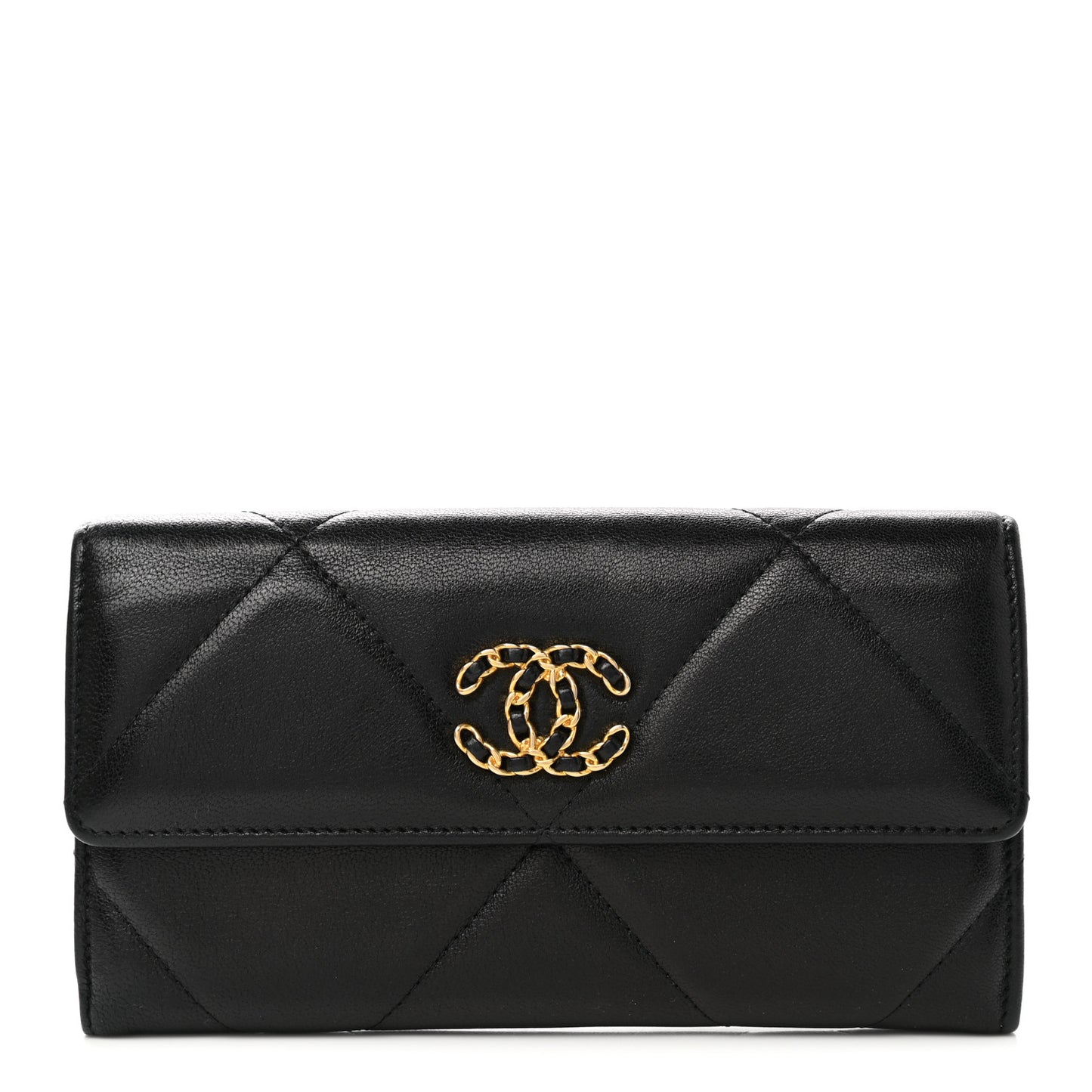 Lambskin Quilted Chanel 19 Flap Wallet Black