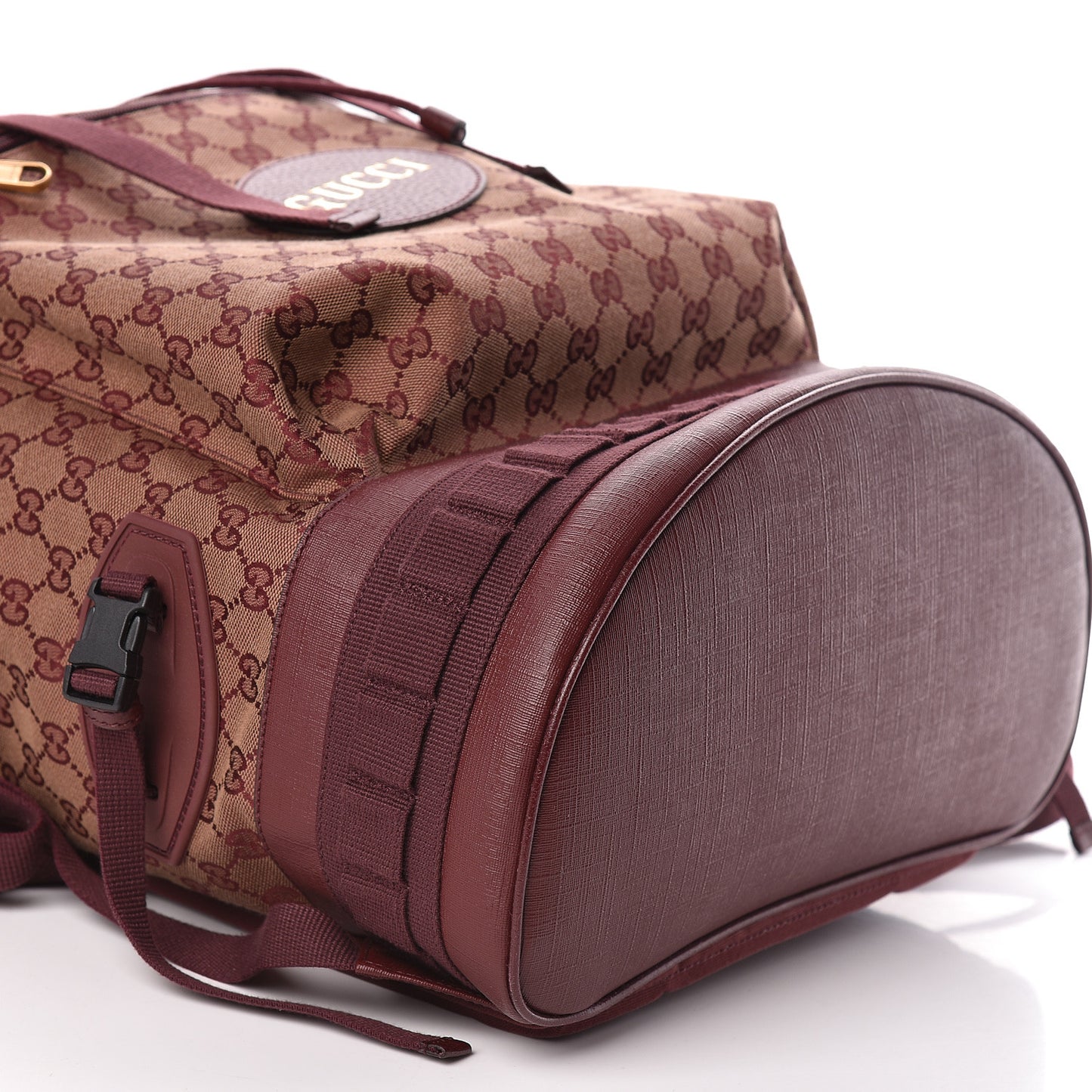 GG Monogram Script Logo Large Double Pocket Backpack Sahara Rubino Bordeaux