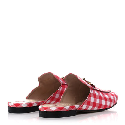 Gucci Cotton Gingham Womens Princetown Slippers 38.5 White Red 4 of 8