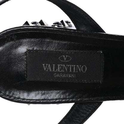 Valentino Garavani Pebbled Calfskin Onyx Rockstud Rolling 60mm City Sandals 37 Black 6 of 7