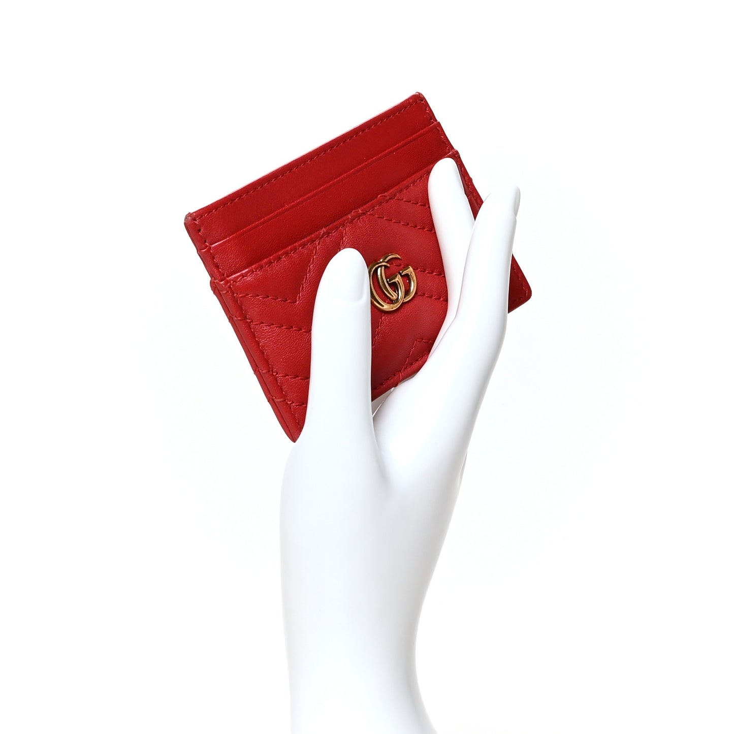 Calfskin Matelasse GG Marmont Card Holder Hibiscus Red