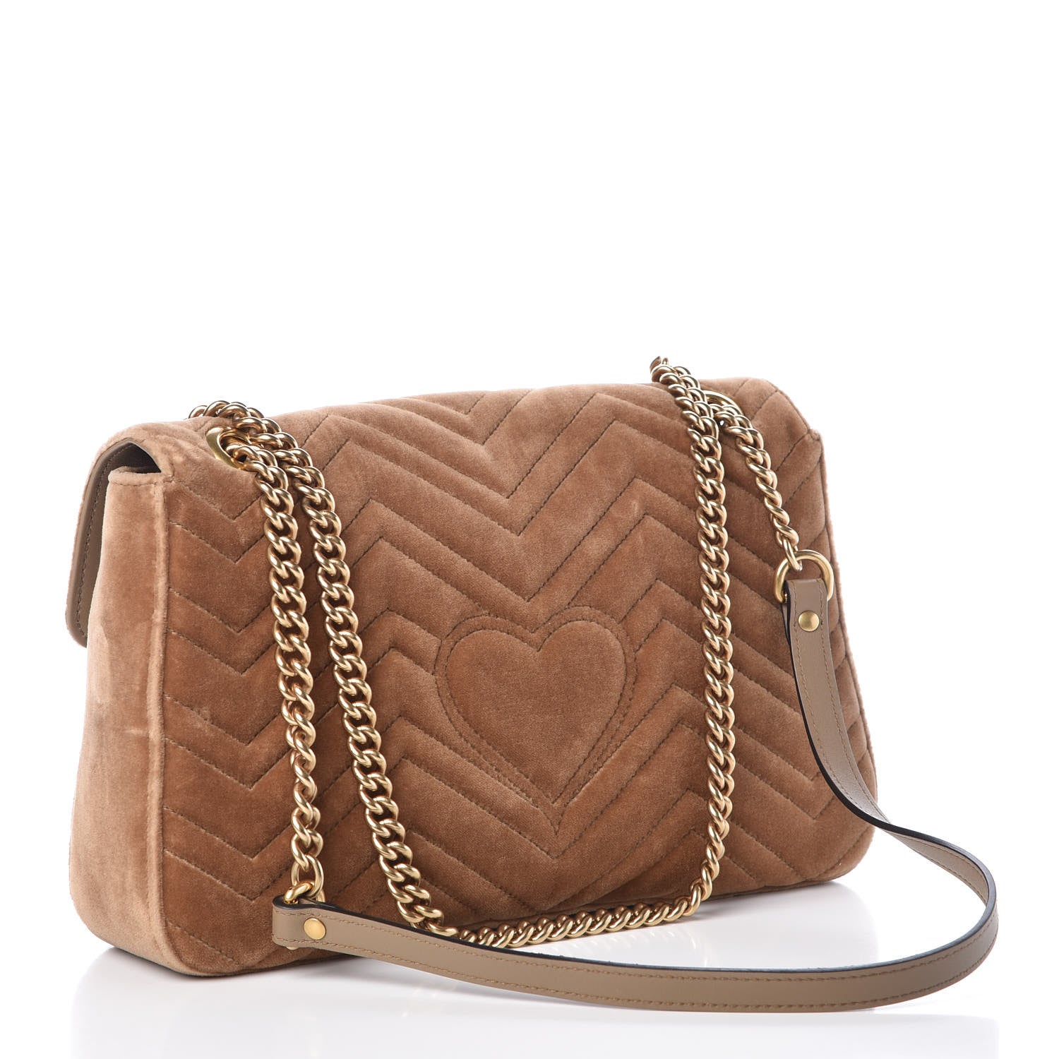 Gucci Velvet Matelasse Medium GG Marmont Shoulder Bag Taupe 3 of 9