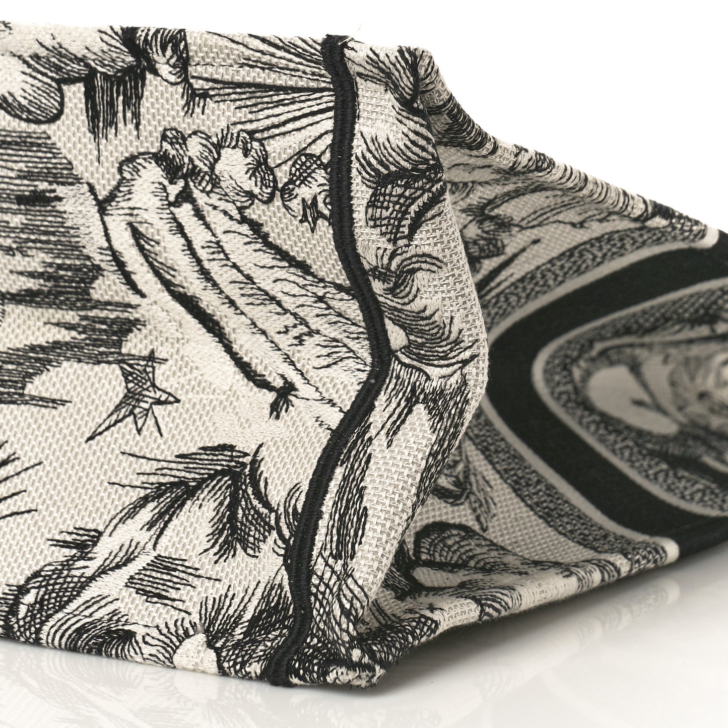 Canvas Embroidered Large Toile De Jouy Book Tote White Black