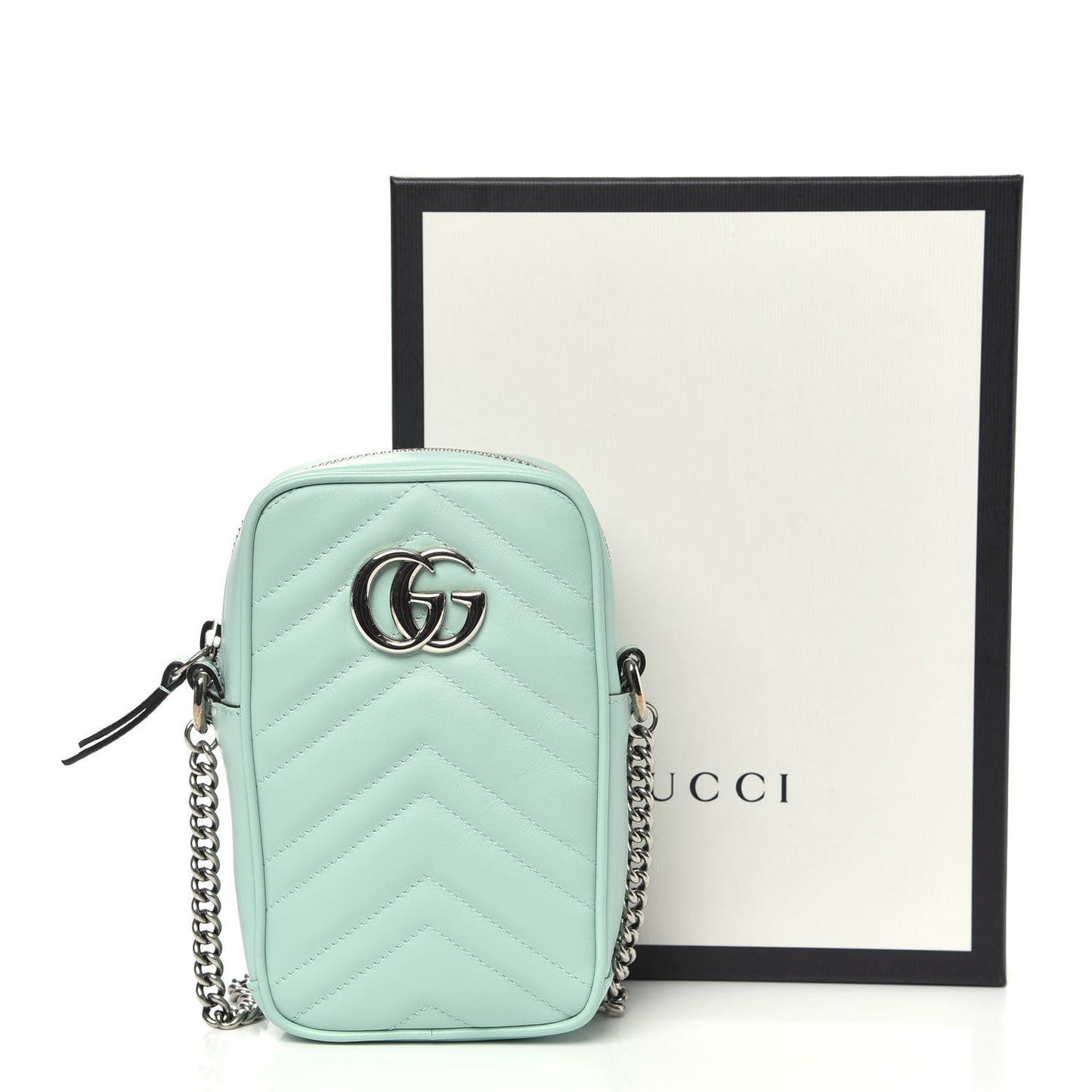Calfskin Matelasse Mini GG Marmont Crossbody Bag Water Green