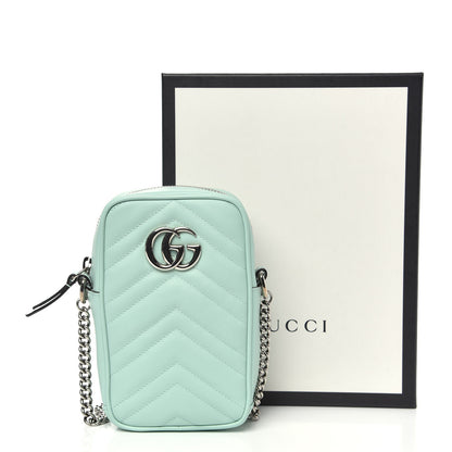 Gucci Calfskin Matelasse Mini GG Marmont Crossbody Bag Water Green 10 of 10