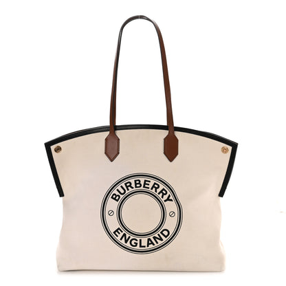 Burberry Cotton Canvas Calfskin Large Society Tote Bag Black Burgundy 1 of 10