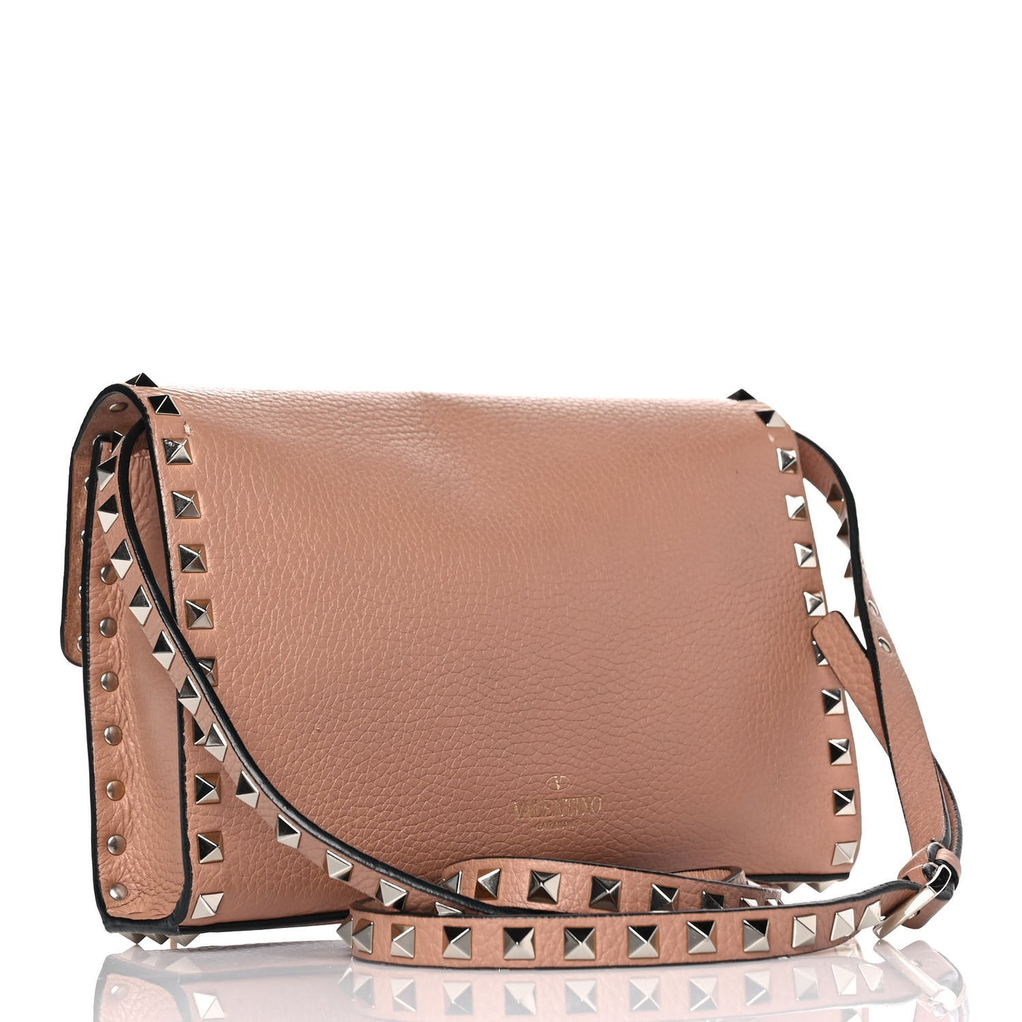 Pebbled Calfskin Medium Rockstud Flip Lock Crossbody Bag Skin Sorbet