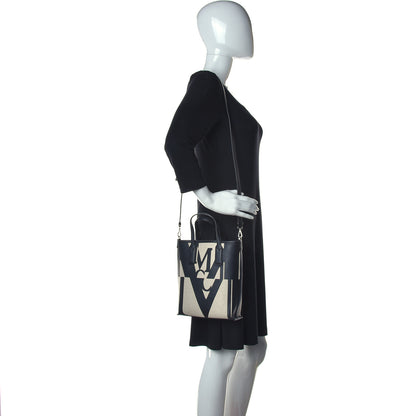 MCM Canvas Glitch Logo Shopper Tote Black White 2 of 10