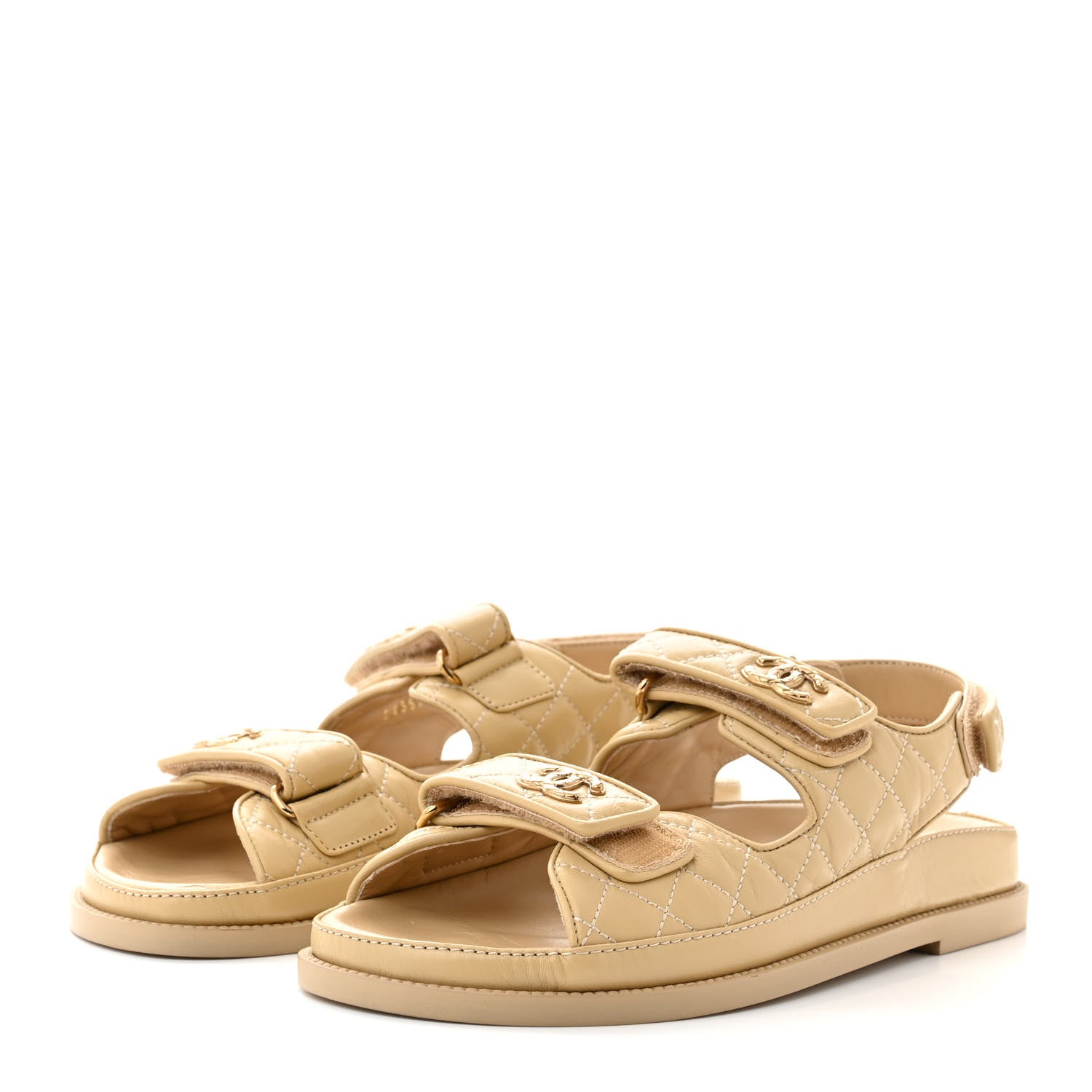 Chanel Lambskin Quilted Velcro Dad Chain CC Slide Sandals 40 Beige 3 of 9