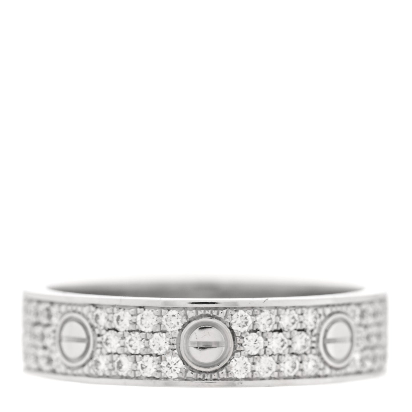 18K White Gold Diamond LOVE Wedding Paved Band Ring 56 7.5