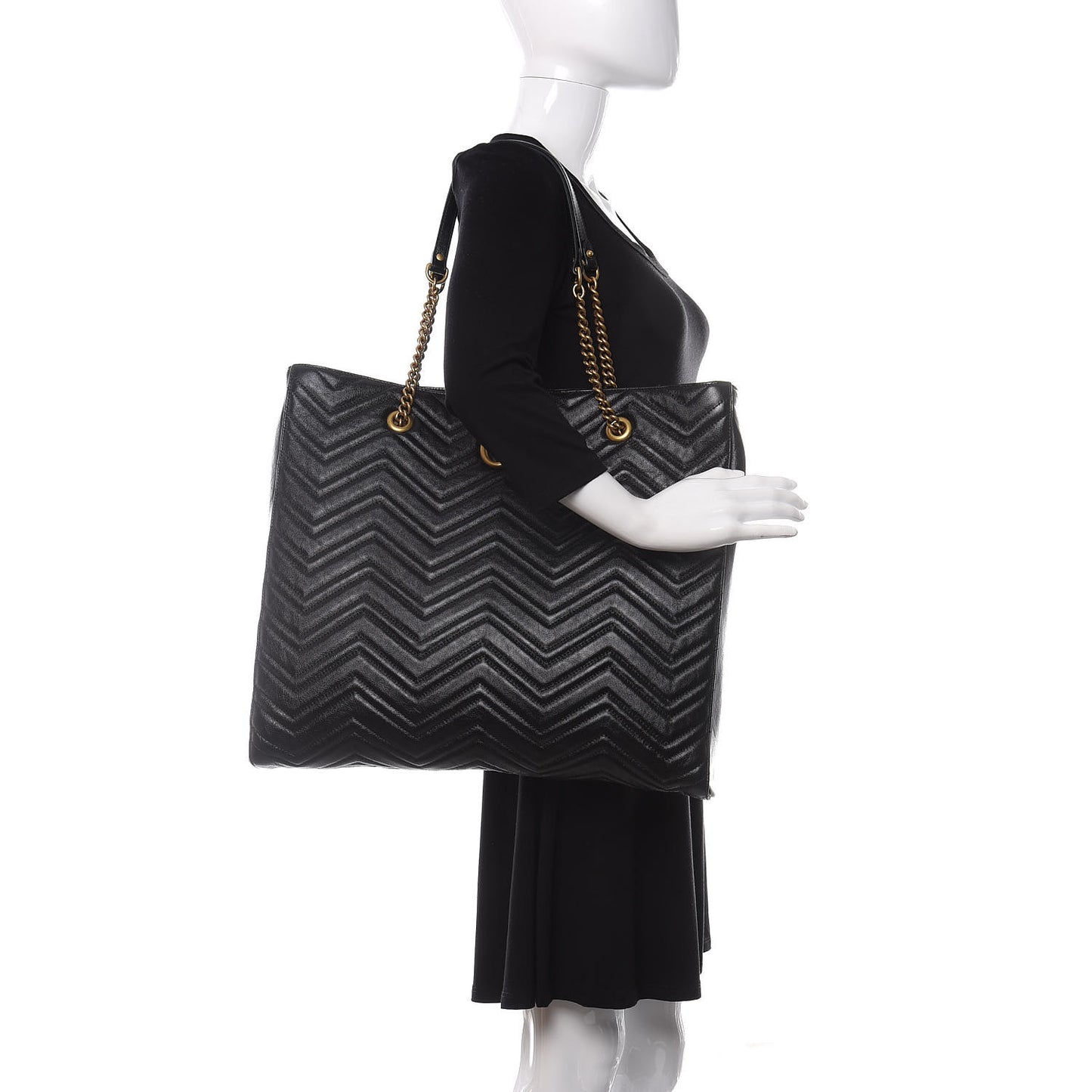 Azalea Calfskin Matelasse Large GG Marmont Slim Tote Black