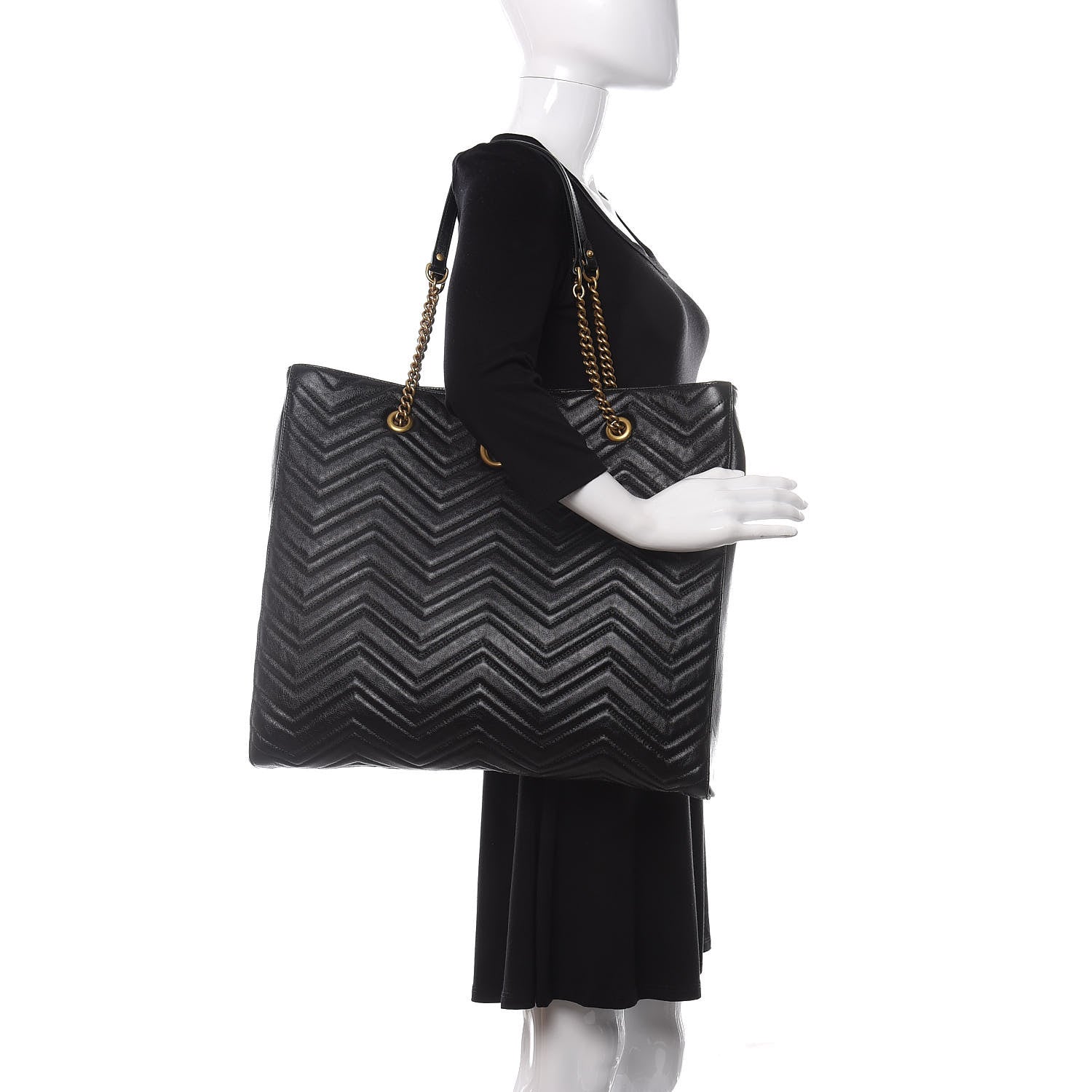 Gucci Azalea Calfskin Matelasse Large GG Marmont Slim Tote Black 2 of 10